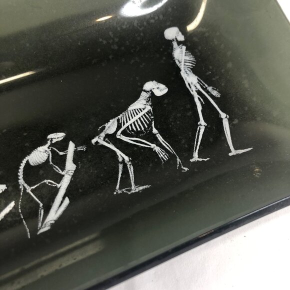 Vintage 60's Skeleton Lizard Man Evolution 9.25" x 3.75" Smoked Art Glass Tray - Picture 4 of 8